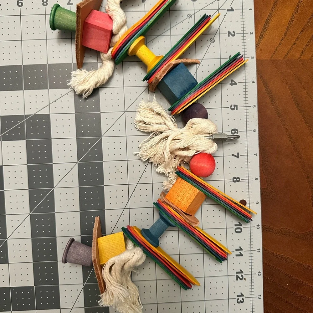 Handmade - Colorful Bird Toy with Rope and Wooden Blocks